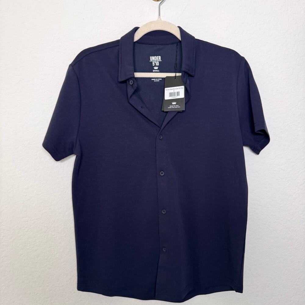 Under 5'10 Mens Flex Short Sleeve Button Down Shirt Size S Neutral Navy Blue